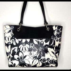 Chaps Black and Cream Floral Tote